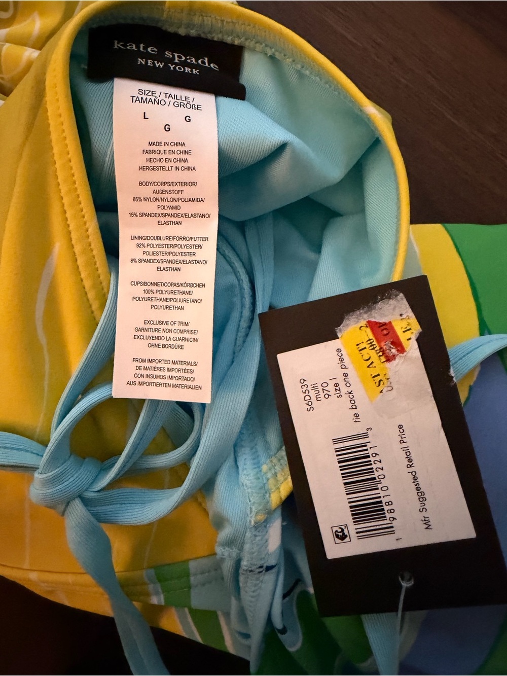 Kate Spade New York Summer Day Tie Back One Piece Swimsuit Size L Multi - Picture 4 of 6